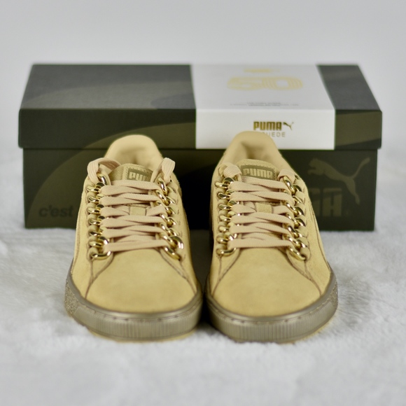Puma Shoes - Puma Women's Gold Beige Khaki Suede Classic X-Chain Sneakers Trainers Size  5